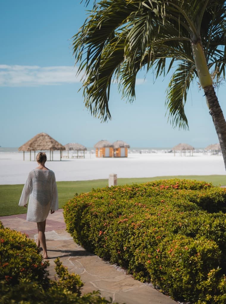 Walking toward the beach at golden hour